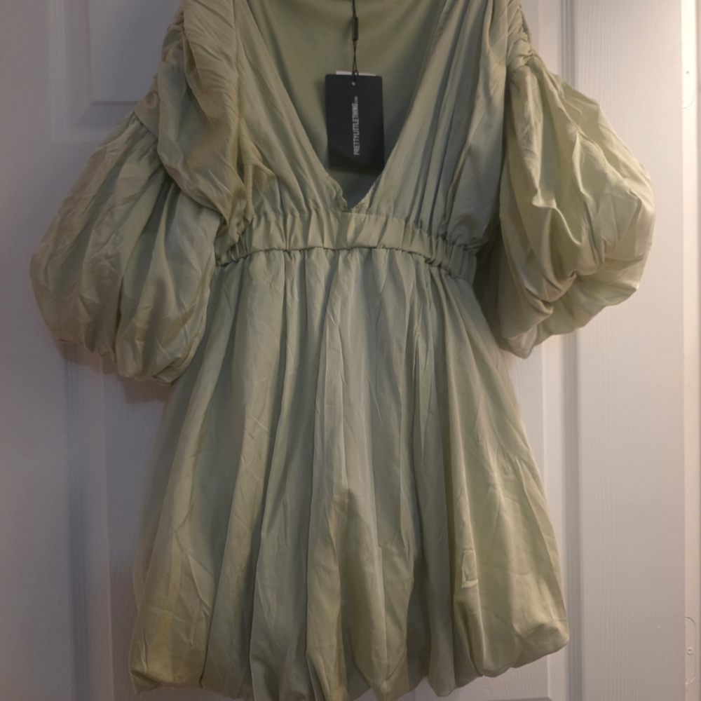 Elegant Puff Sleeve Dress in Light Green
